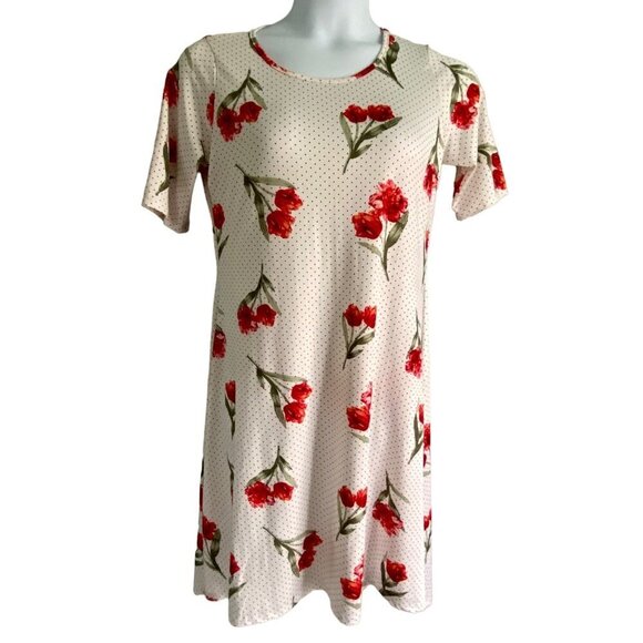 Paisley Raye Short Sleeve Pullover Dress with Red Flowers Women's XL - Picture 2 of 9